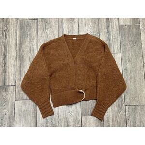 Cult Gaia Cardigan Sweater Womens Small Brown Alpaca Wool Wrap Belted Knit